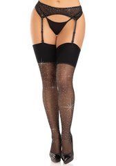 Чулки со стразами Leg Avenue Wide Top Rhinestone Sheer Stockings, One Size, черные, выше колена 110096 фото