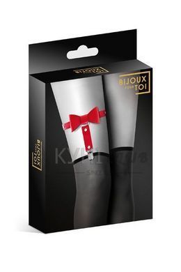 Гартер на ногу Bijoux Pour Toi - WITH BOW Red, сексуальна підв'язка з бантиком, екошкіра 100919 фото