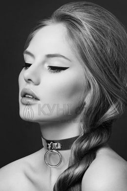 Чокер з кільцем для повідця Bijoux Pour Toi - FETISH Black, екошкіра 100653 фото