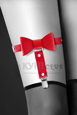 Гартер на ногу Bijoux Pour Toi - WITH BOW Red, сексуальна підв'язка з бантиком, екошкіра 100919 фото