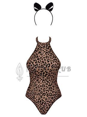 Еротичний костюм леопарда Obsessive Leocatia teddy S/M, боді, обруч з вушками 105690 фото