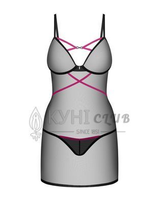 Пеньюар Obsessive Novenes chemise & thong, XL/2XL, облегающий, прозрачный, со стрепами, стринги в ко 109676 фото