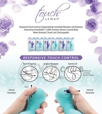 Вібратор-кролик з сенсорним управлінням і ротацією Touch by SWAN - Duo Purple, глибока вібрація, Фіолетовий 100018 фото