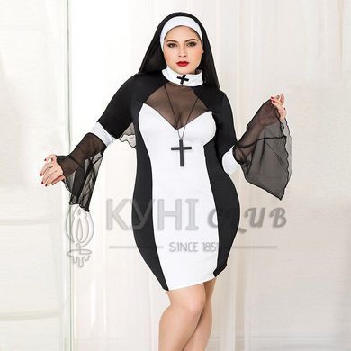 Еротичний костюм черниці JSY &laquo;Грішниця Лола&raquo; Plus Size Black, сукня, хрест, апостольник 106405 фото