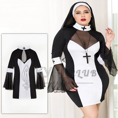 Еротичний костюм черниці JSY &laquo;Грішниця Лола&raquo; Plus Size Black, сукня, хрест, апостольник 106405 фото