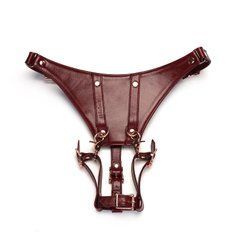 Шкіряні трусики для вібратора Liebe Seele Wine Red Forced Orgasm Strop, повністю регульовані 107467 фото
