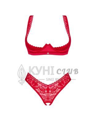 Комплект білизни Obsessive Lacelove cupless 2-pcs set XS/S Red, відкритий доступ, відкриті груди 106654 фото