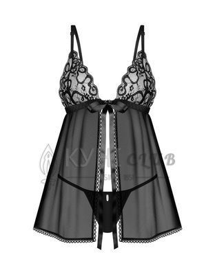 Сорочка бебі-дол Obsessive Blomentis babydoll & thong, XS/S, мереживний ліф, стрінги в комплекті 109954 фото