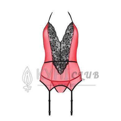 Корсет з пажами для панчіх Passion PEONIA CORSET XXL/XXXL red стрінги 106335 фото