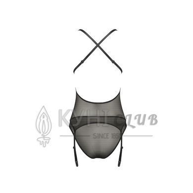Корсет з декольте Passion ERZA CORSET L/XL, black, пажі, трусики, напівпрозорий 109116 фото