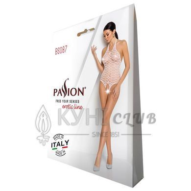 Бодистокинг в крупную сетку Passion BS087 white, открытая спина, халтер, с доступом 104339 фото