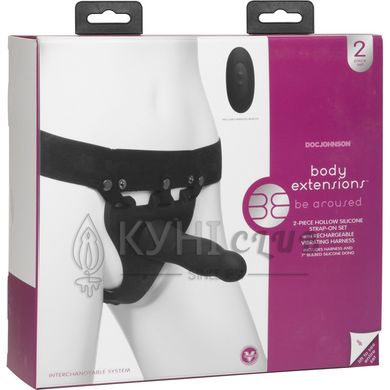 Страпон унісекс Doc Johnson Body Extensions – Be Aroused, вібрація, пульт керування, порожня насадка 104022 фото