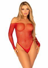 Сітчасте боді зі стразами Leg Avenue Crystalized fishnet bodysuit Red One Size 107158 фото