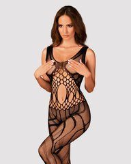 Сітчастий бодістокінг з вирізами та малюнком Obsessive Bodystocking G328 S/M/L, чорний, комбінезон 105233 фото