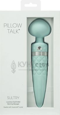 Вибромассажер 2-в-1 PILLOW TALK - Sultry Teal, классический массажер и вибратор с ротацией, подогрев 100007 фото