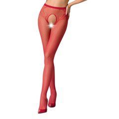 Сітчасті колготки-бодістокінги Passion S019 One Size, Red, імітація трусиків, відкритий доступ 100810 фото