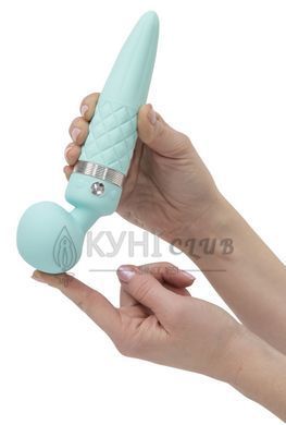 Вибромассажер 2-в-1 PILLOW TALK - Sultry Teal, классический массажер и вибратор с ротацией, подогрев 100007 фото