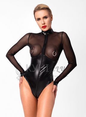 Боди Noir Handmade F321 Edge, S, низ под латекс, верх сетка, молния на все тело, декор кольца 108355 фото