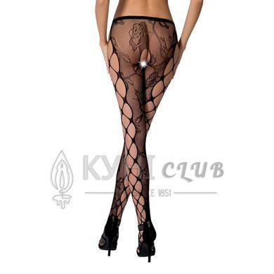 Эротические колготки-бодистокинг Passion S008 black, ажурные колготки с вырезом и лампасами-сеткой 101147 фото