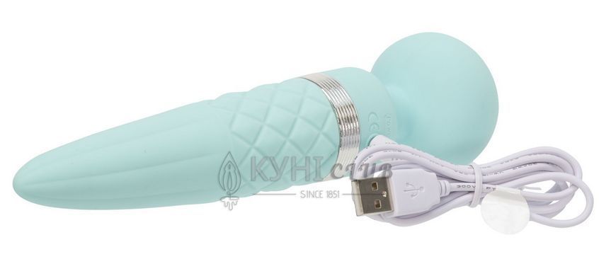 Вибромассажер 2-в-1 PILLOW TALK - Sultry Teal, классический массажер и вибратор с ротацией, подогрев 100007 фото