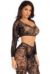 Комплект Leg Avenue Crop top & footless tights, One Size, черный, кроп-топ и колготки без стопы 110107 фото