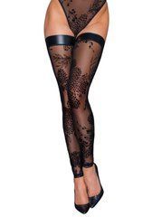 Панчохи без миска Noir Handmade F243 Tulle stockings with patterned flock embroidery, XL 108156 фото