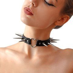 Чокер Серце з великими шипами, із натуральної шкіри Art of Sex - Crystal, колір Чорний 104681 фото