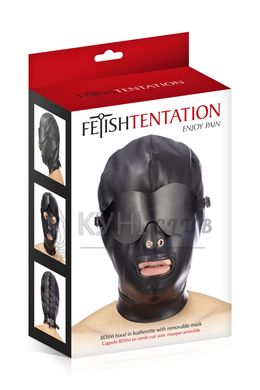 Капюшон для БДСМ зі знімною маскою Fetish Tentation BDSM hood in leatherette with removable mask 102529 фото