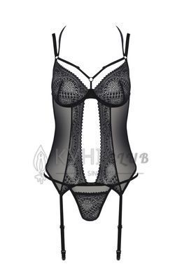 Корсет Passion DROSERA CORSET black, XXL/XXXL, с креплениями для чулок, трусики в комплекте 108500 фото