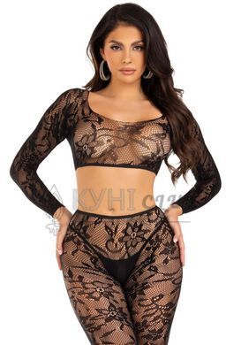 Комплект Leg Avenue Crop top & footless tights, One Size, чорний, кроп-топ та колготки без стопи 110107 фото