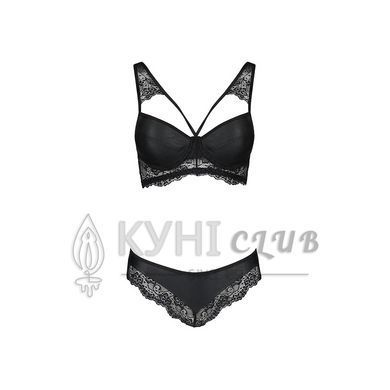 Комплект з еко-шкіри та мережива Passion LOONA SET L/XL, black, бра і трусики 102947 фото