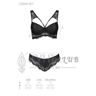 Комплект з еко-шкіри та мережива Passion LOONA SET L/XL, black, бра і трусики 102947 фото