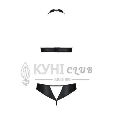 Комплект: открытый топ и трусики из эко-кожи с люверсами Malwia Set with Open Bra black L/XL &mdash; Passi 103666 фото