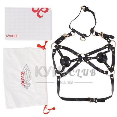Портупея на грудь LOCKINK SEVANDA Queen Chest Harness with Removable Bra, чорна, зі знімними пестис 110032 фото