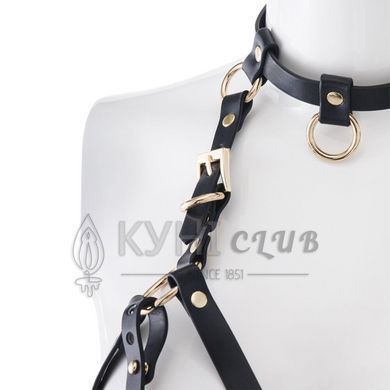 Портупея на грудь LOCKINK SEVANDA Queen Chest Harness with Removable Bra, чорна, зі знімними пестис 110032 фото