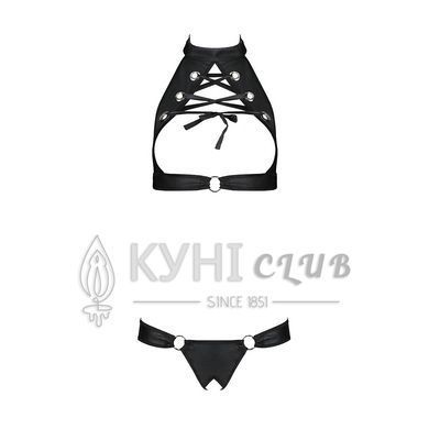 Комплект: открытый топ и трусики из эко-кожи с люверсами Malwia Set with Open Bra black L/XL &mdash; Passi 103666 фото
