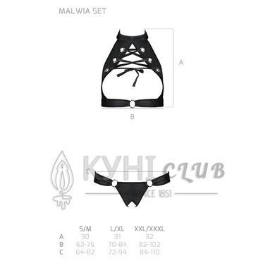 Комплект: открытый топ и трусики из эко-кожи с люверсами Malwia Set with Open Bra black L/XL &mdash; Passi 103666 фото
