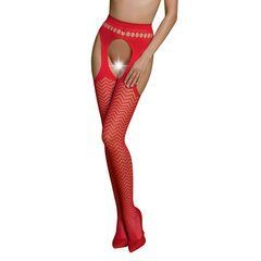 Еротичні колготки-бодістокінг Passion ECO S002 red, з доступом, геометричне плетіння 105009 фото
