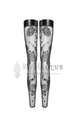 Панчохи без миска Noir Handmade F243 Tulle stockings with patterned flock embroidery, XXL 108157 фото