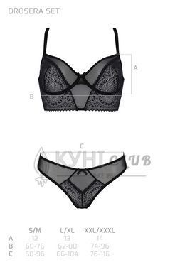 Комплект Passion DROSERA SET black, L/XL, сетка+кружево, бюстье и трусики танга 108501 фото