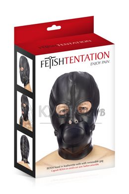 Капюшон з кляпом для БДСМ Fetish Tentation BDSM hood in leatherette with removable gag 102530 фото