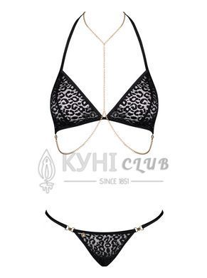 Комплект с цепочками Obsessive Pantheria 2-pcs set black L/XL, бюстгальтер, трусики 105851 фото