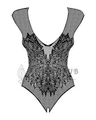 Бодистокинг из крупной сетки с кружевом Obsessive B112 teddy XL/XXL, черный, с доступом 105186 фото