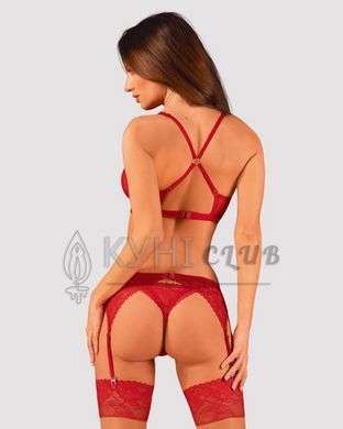 Комплект белья Obsessive Lacelove cupless 3pcs set XS/S Red, бюстгальтер, стринги, пояс для чулок 106657 фото