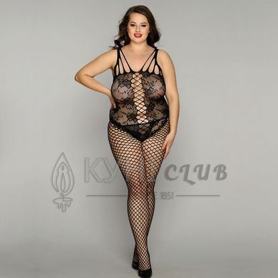 Сетчатый бодистокинг JSY &laquo;Нежная Люси&raquo; Plus Size, black, имитация боди, имитация шнуровки 106417 фото