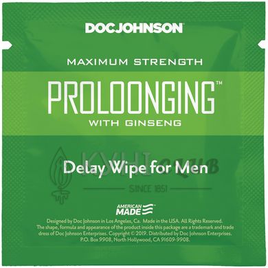 Пролонгирующая салфетка Doc Johnson Delay Wipe For Men с экстрактом женьшеня 103951 фото