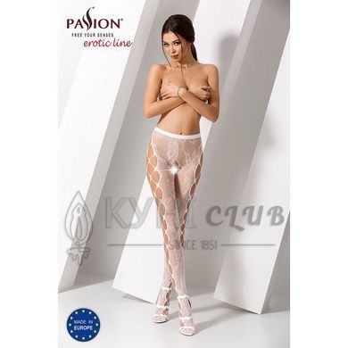 Еротичні колготки-бодістокінг Passion S008 white, ажурні колготки з вирізом та лампасами-сіткою 101149 фото