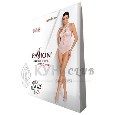Бодистокинг с декольте Passion BS088 white, имитация корсетной шнуровки 104344 фото