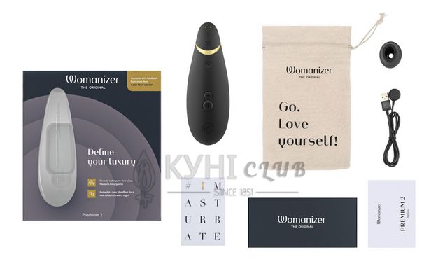 Вакуумный клиторальный стимулятор Womanizer Premium 2 - Black, функции Autopilot и Smart Silence 106776 фото