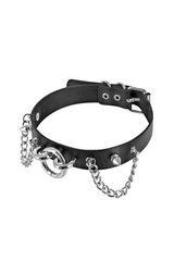 Нашийник ланцюжками, шипами і кільцем Fetish Tentation Choker Rings and Chains, екошкіра 101064 фото